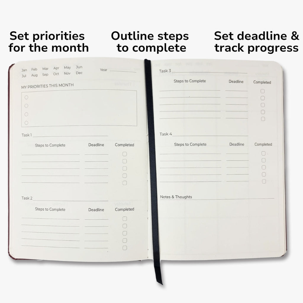 Undated Yearly Productivity Planner - Red