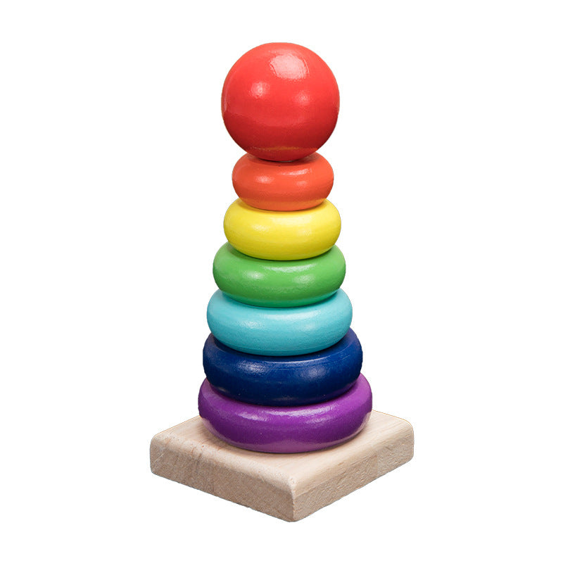 Wooden Toys Rattles Educational Toy Rainbow Blocks