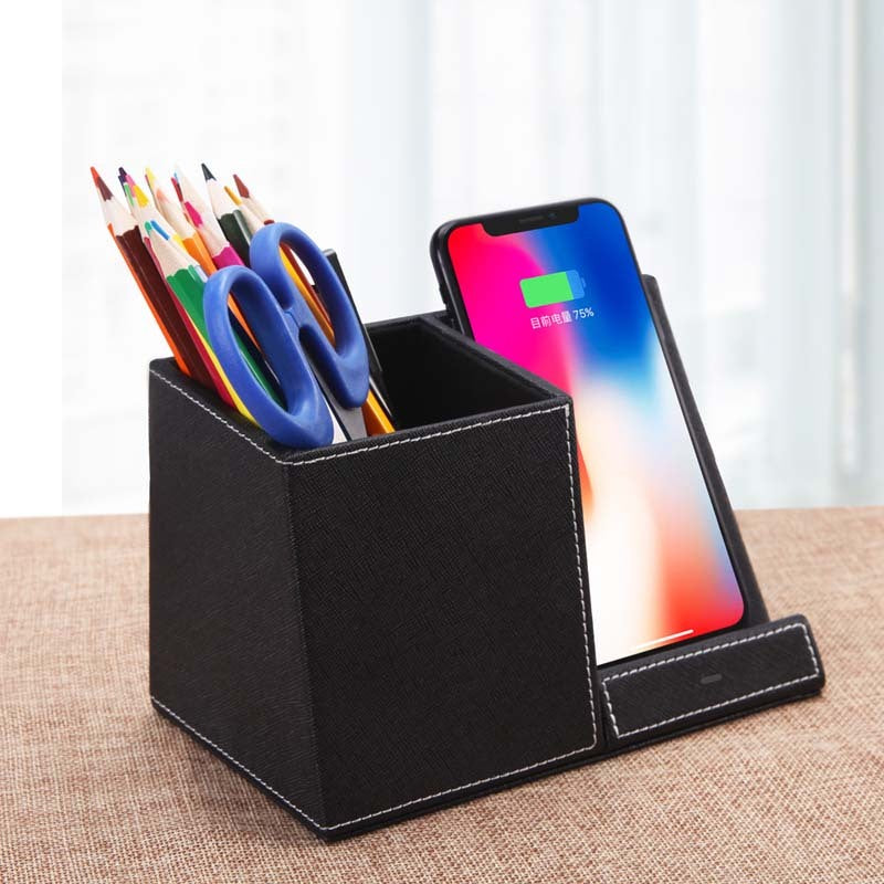 Leather Pen Holder & Wireless Phone Charger