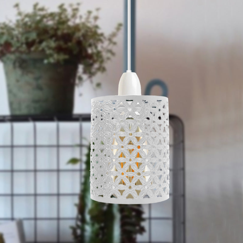 White Drum Metal Wire Cage Ceiling Pendant