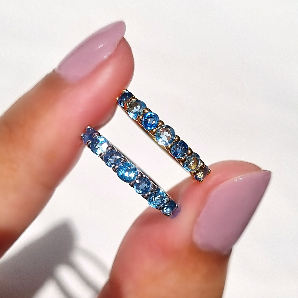 Blue Sapphire & Blue Topaz Half Eternity Band in
