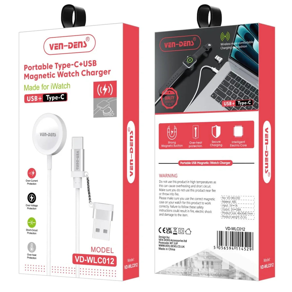 Magnetic Apple Watch Charger USB A + USB C VD - WLC012