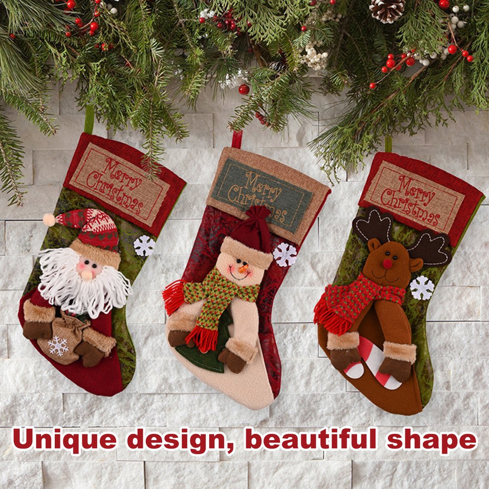 Christmas Stocking Socks Snowman Santa Elk Xmas