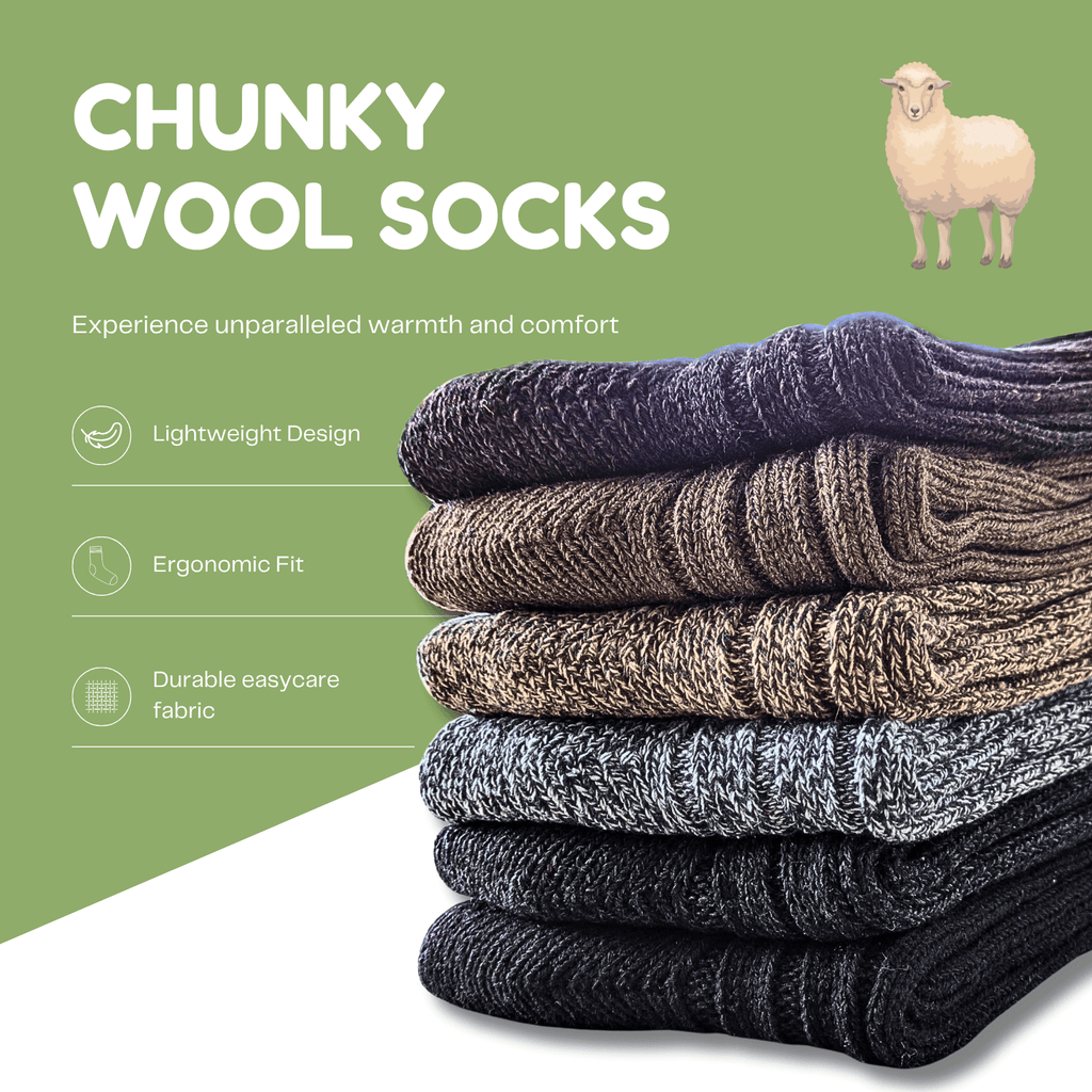 Sock Stack 6 Pairs Mens Ultra Chunky Long Wool Thermal Socks UK 6 11 EU 39 45 Assorted