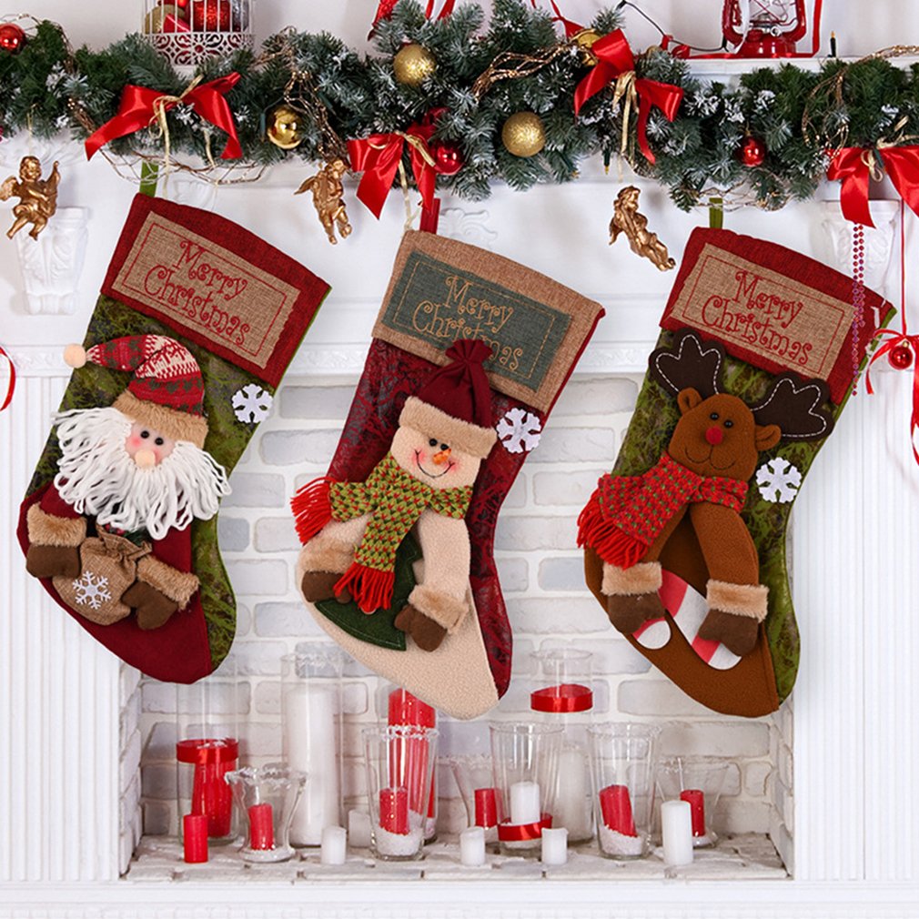 Christmas Stocking Socks Snowman Santa Elk Xmas