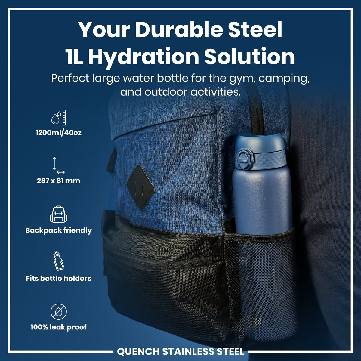 Leak Proof 1 Litre Water Bottle, Stainless Steel