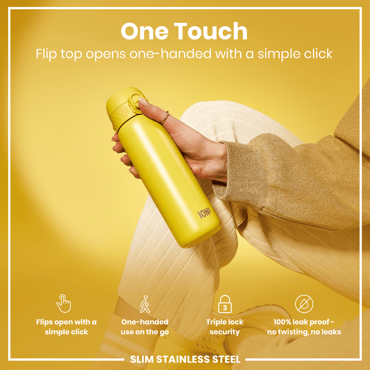Leak Proof Slim Water Bottle, Stainless Steel