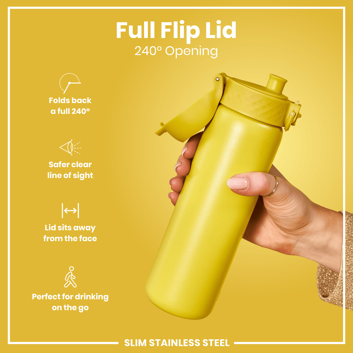 Leak Proof Slim Water Bottle, Stainless Steel