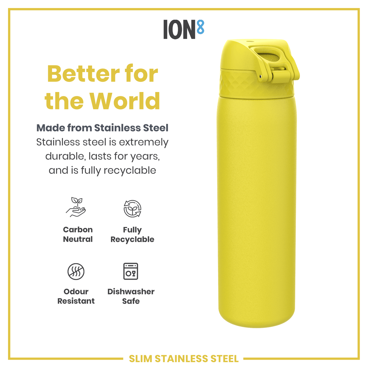 Leak Proof Slim Water Bottle, Stainless Steel