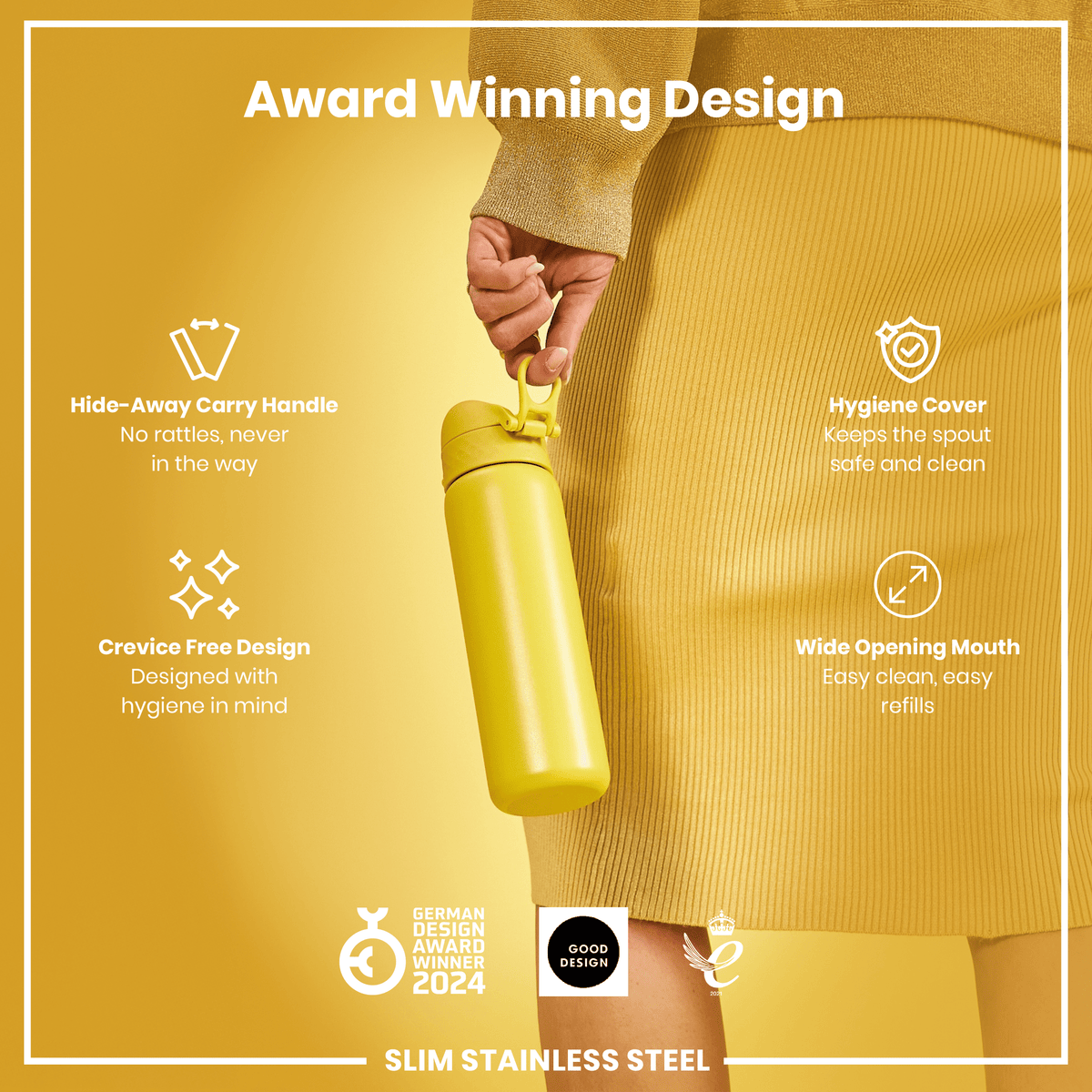 Leak Proof Slim Water Bottle, Stainless Steel