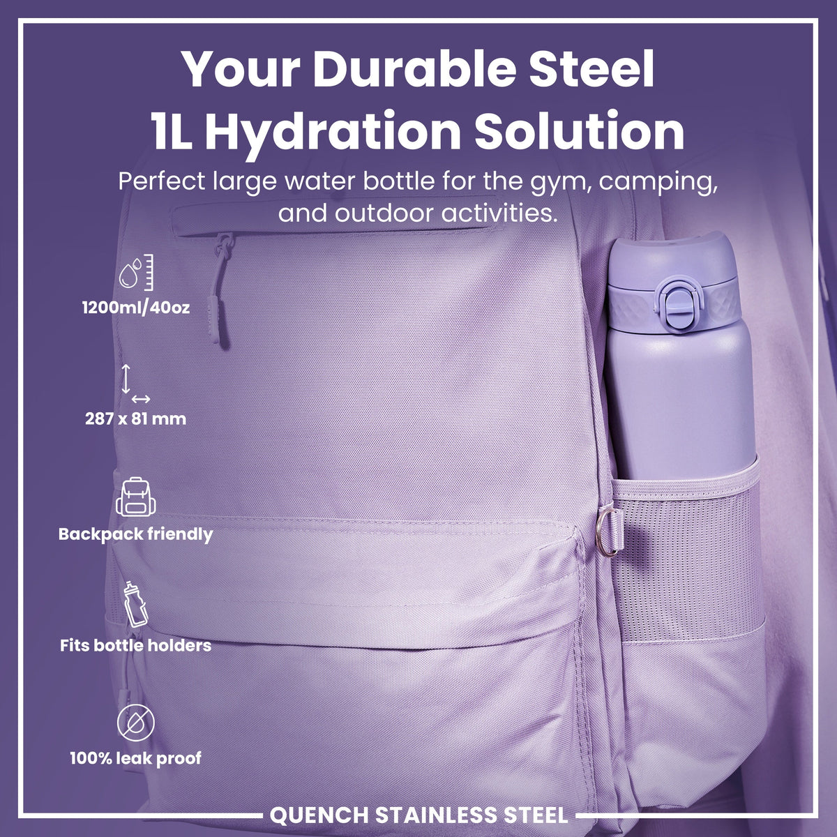 Leak Proof 1 Litre Water Bottle, Stainless Steel