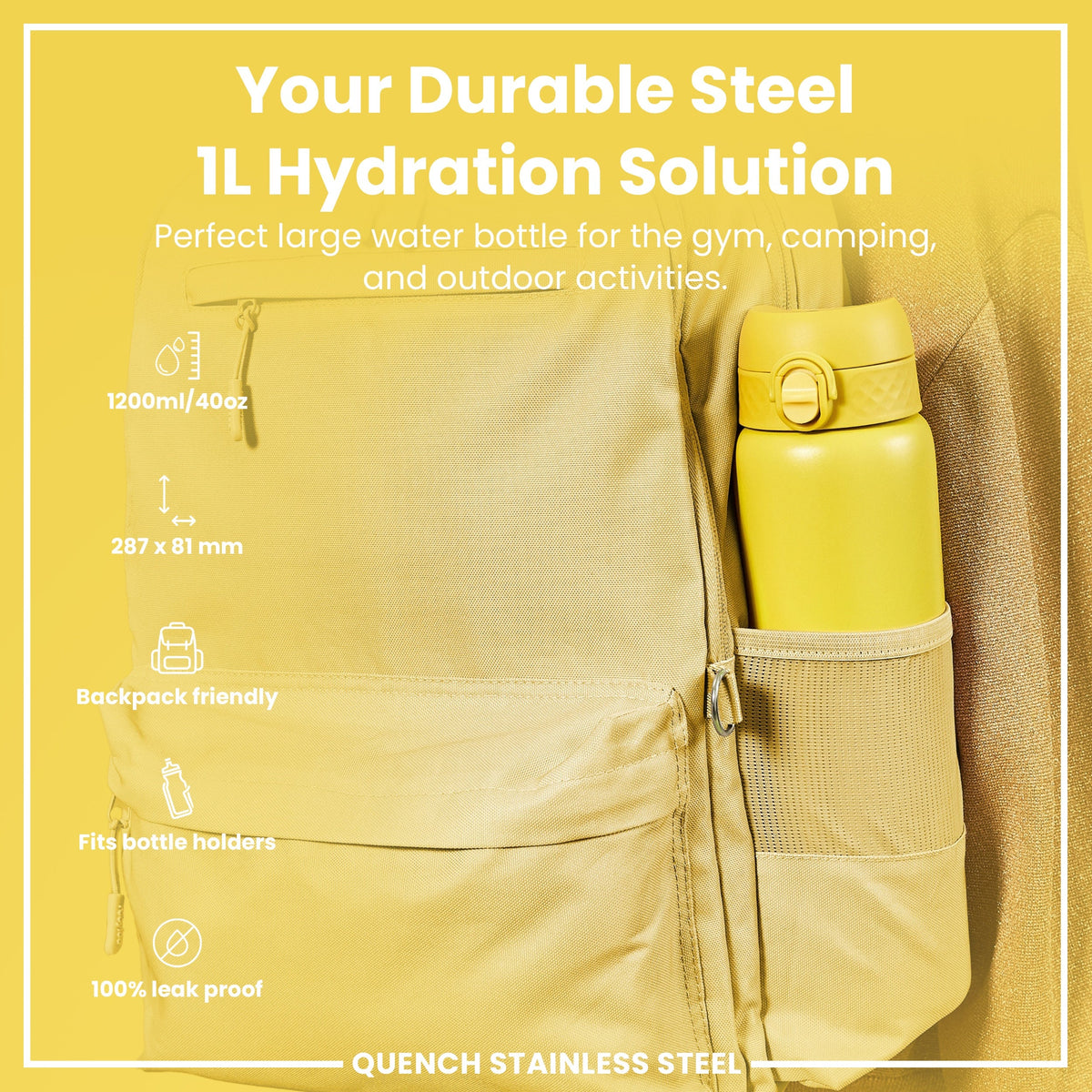 Leak Proof 1 Litre Water Bottle, Stainless Steel