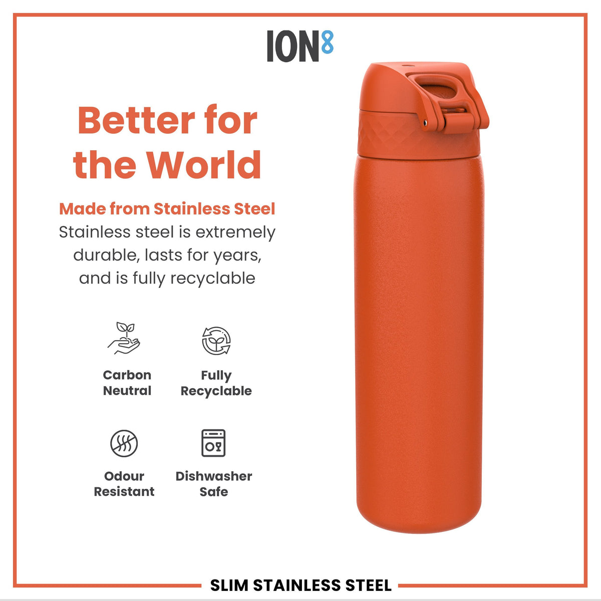 Leak Proof Slim Water Bottle, Stainless Steel