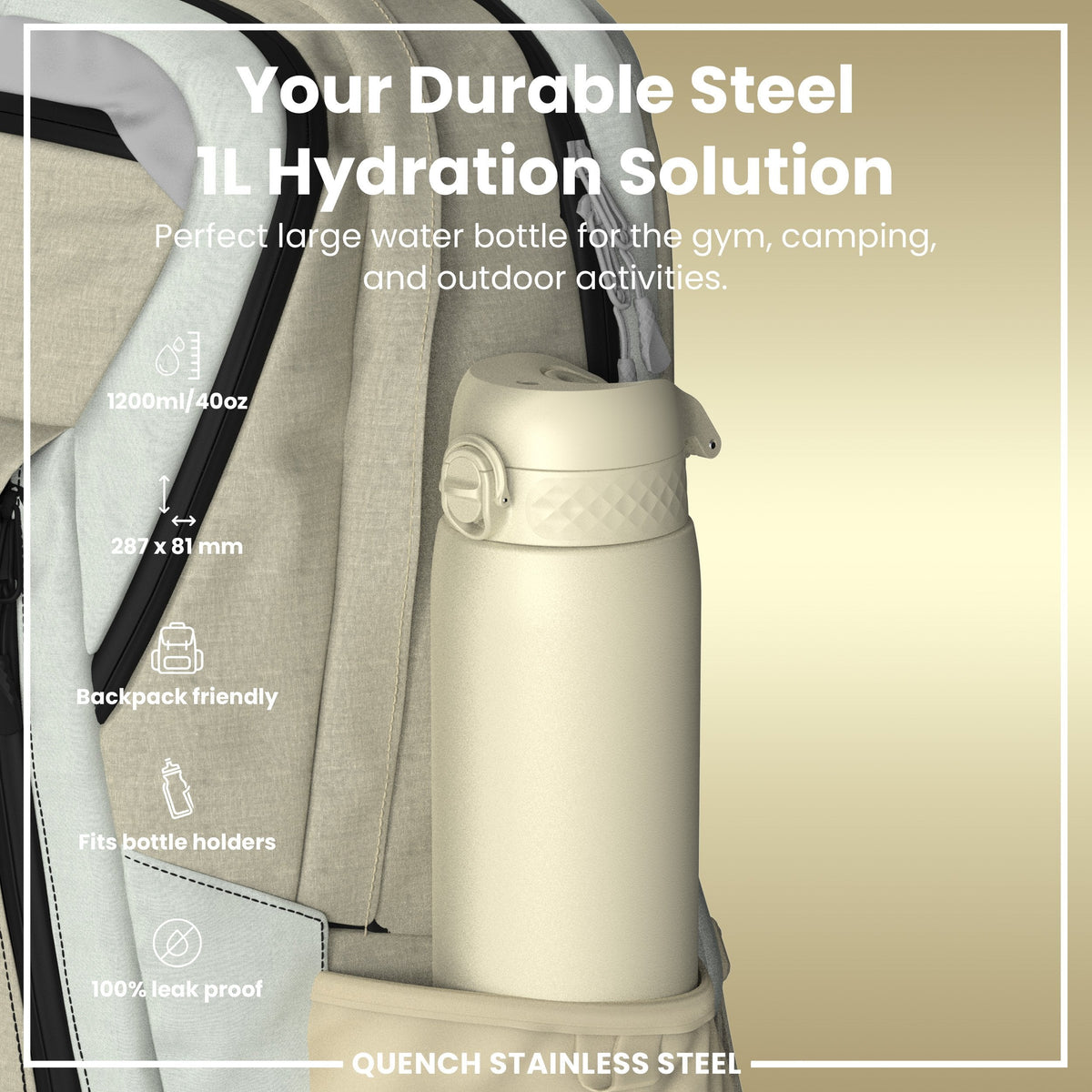 Leak Proof 1 Litre Water Bottle, Stainless Steel
