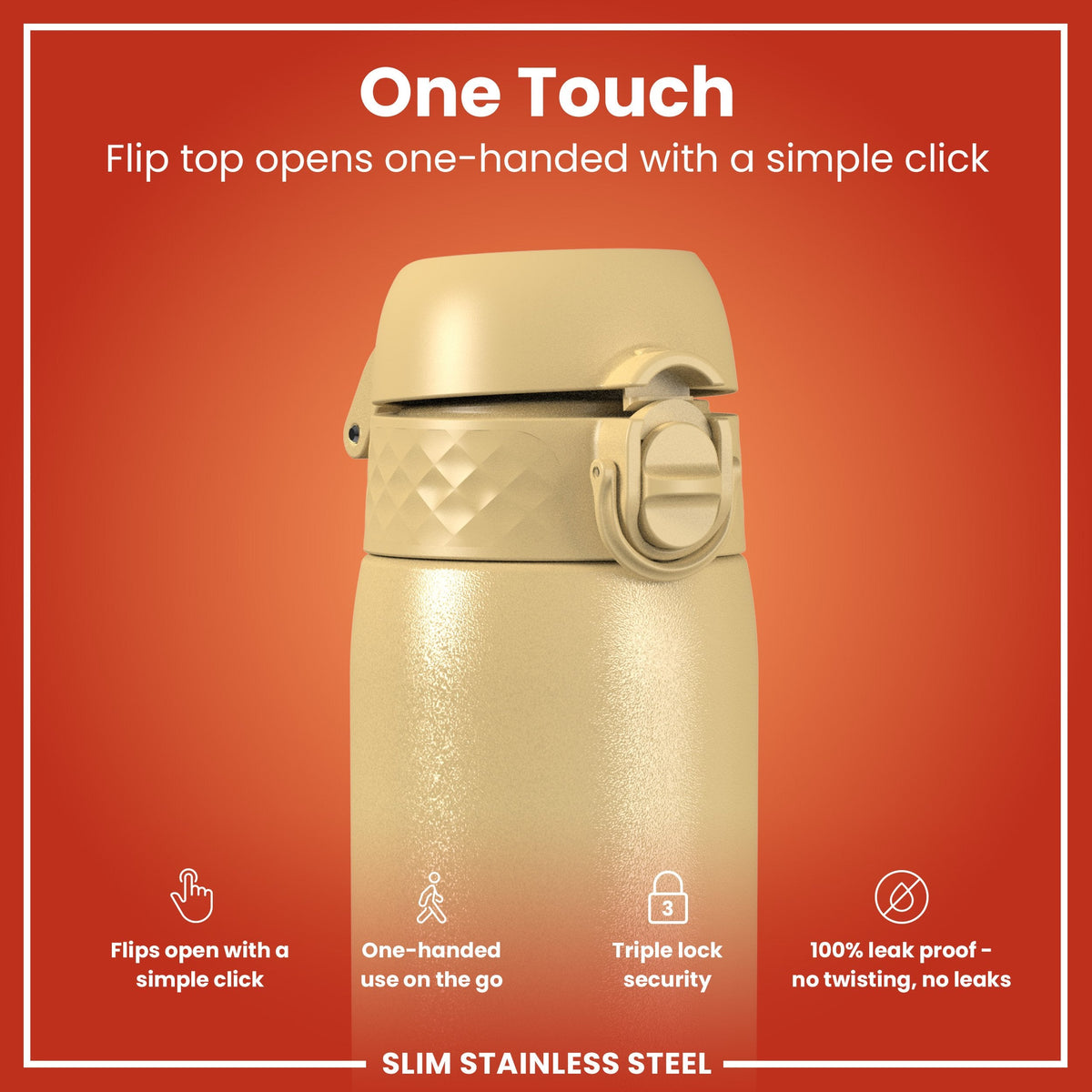 Leak Proof Slim Water Bottle, Stainless Steel
