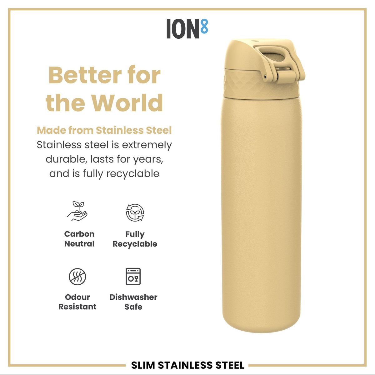 Leak Proof Slim Water Bottle, Stainless Steel