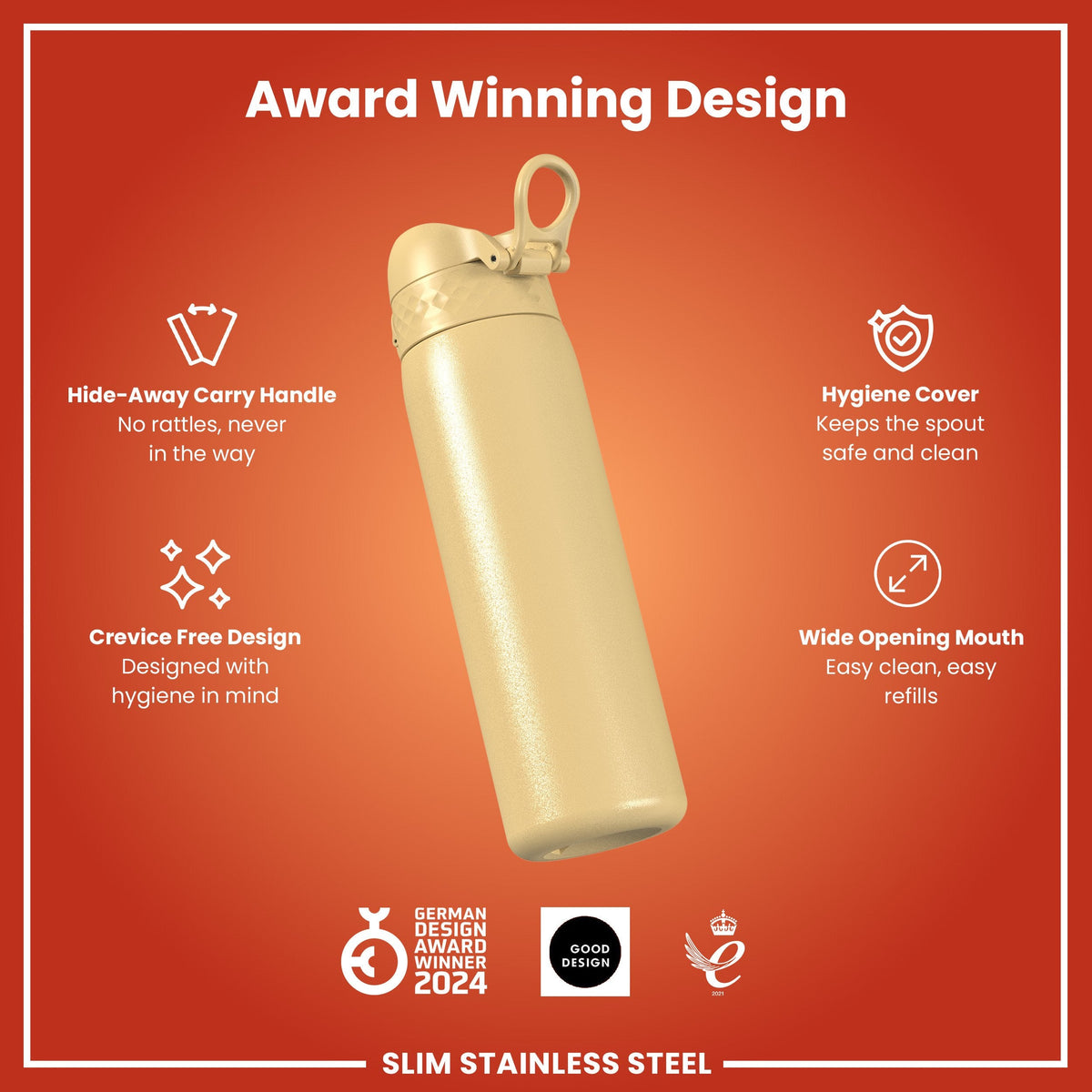 Leak Proof Slim Water Bottle, Stainless Steel