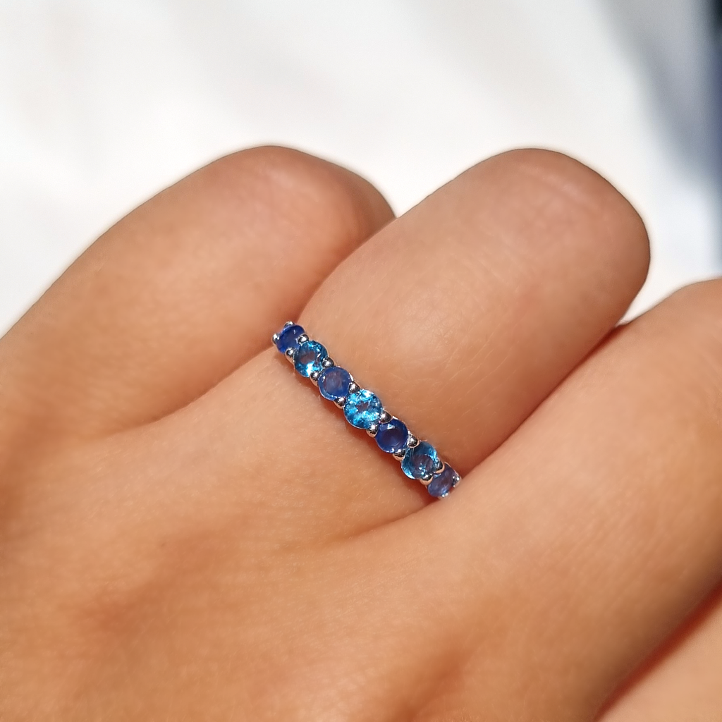 Blue Sapphire & Blue Topaz Half Eternity Band in