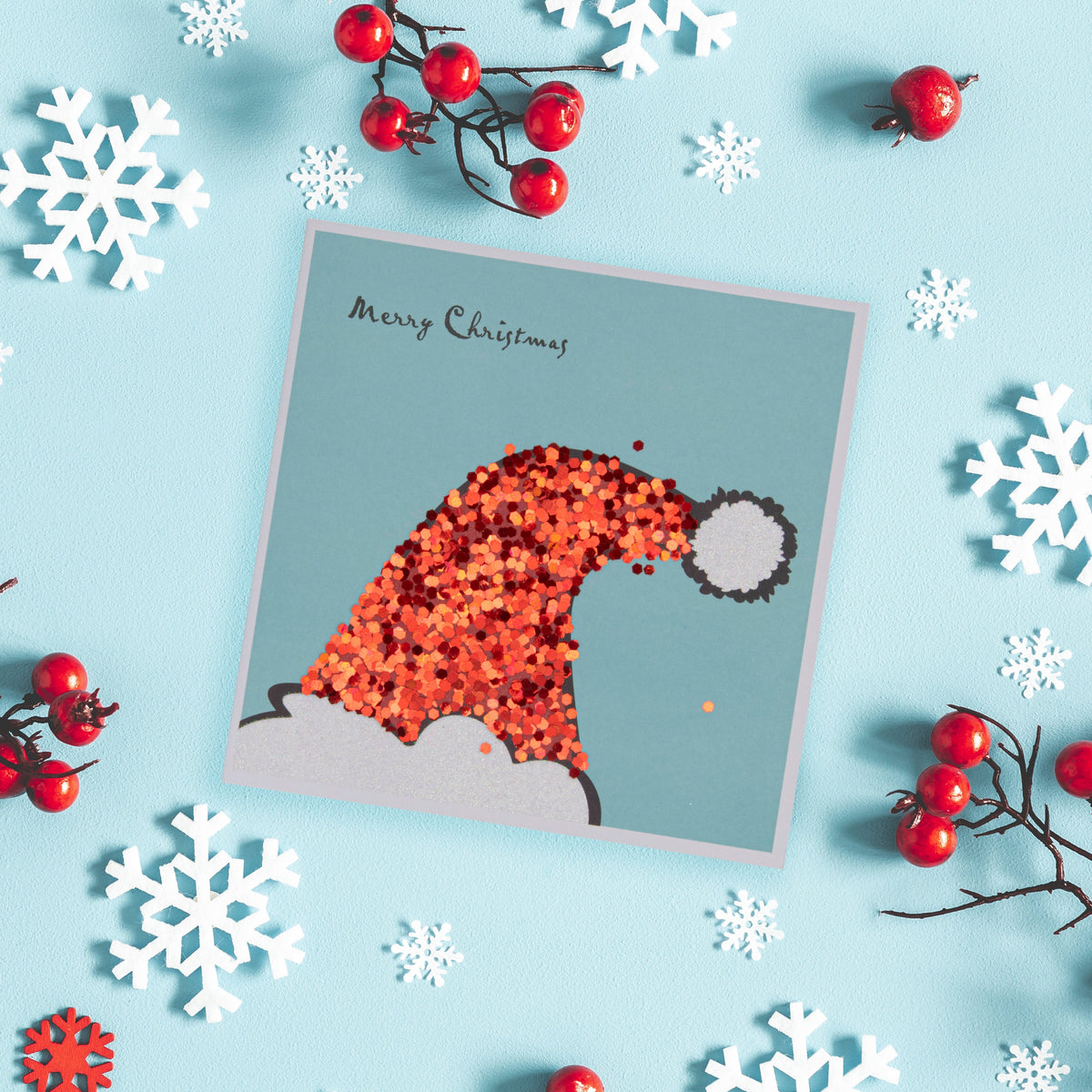 Collins Christmas Cards - Glitter Santa Hat Design