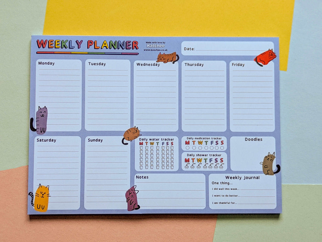 A4 Weekly planner desk pad - cats theme