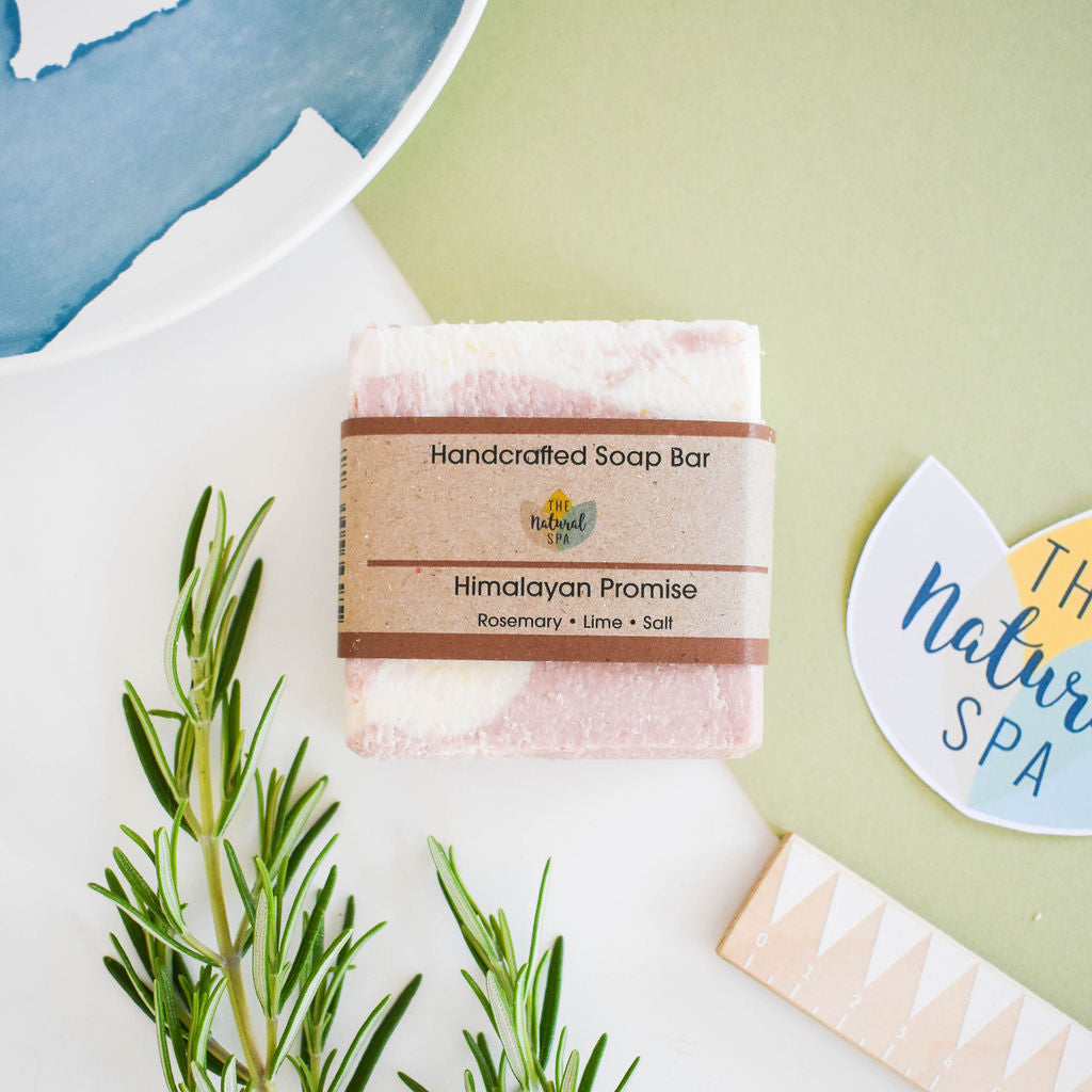 Savon Himalayan Promise | Romarin, citron vert et sel rose de l'Himalaya | Savon artisanal naturel | Soin végétalien sans plastique | 2 styles disponibles
