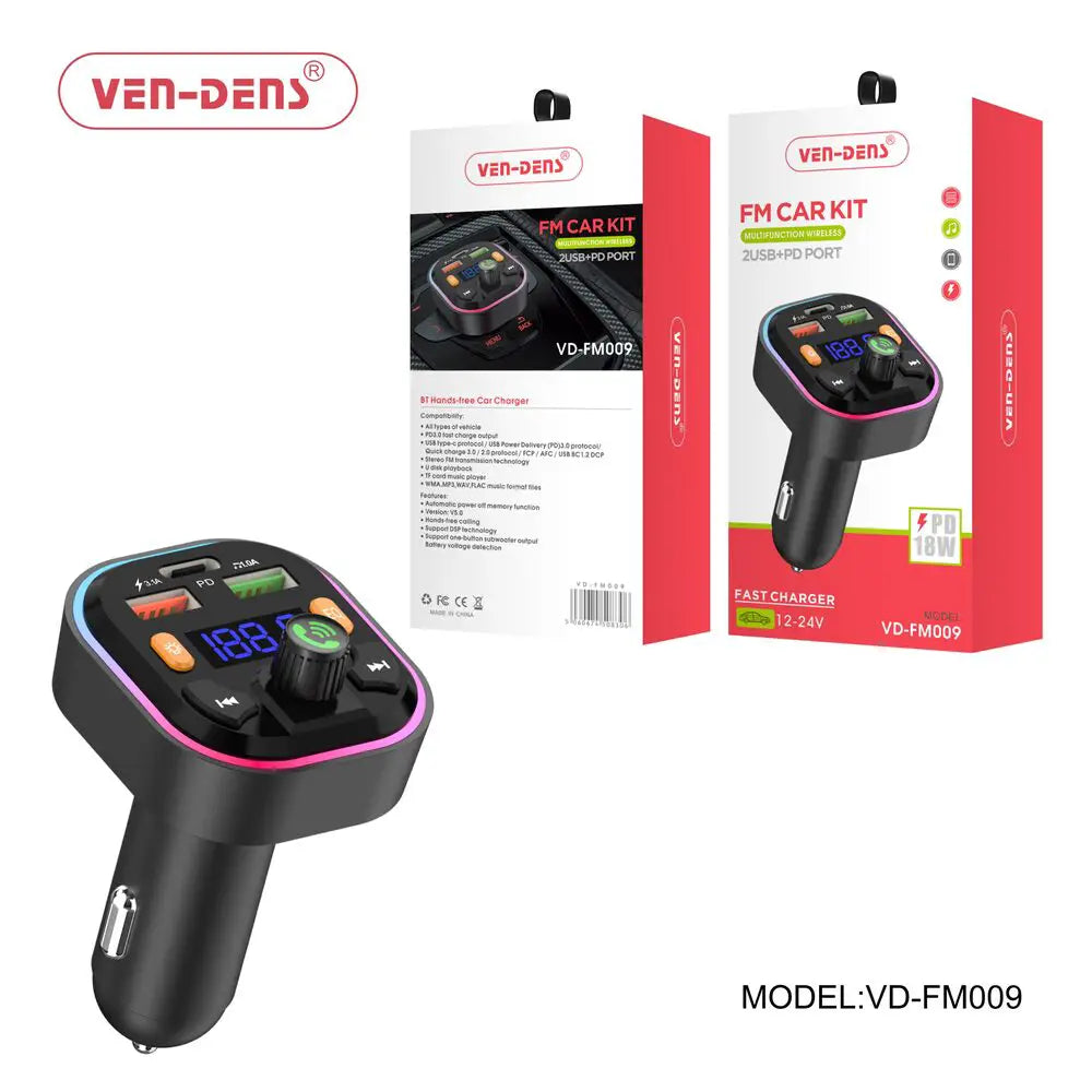 Versatile Wireless FM Car Adapter with Dual USB & PD