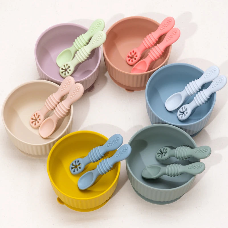 Baby Spoon Fork Set Food Grade Silicone Sticky