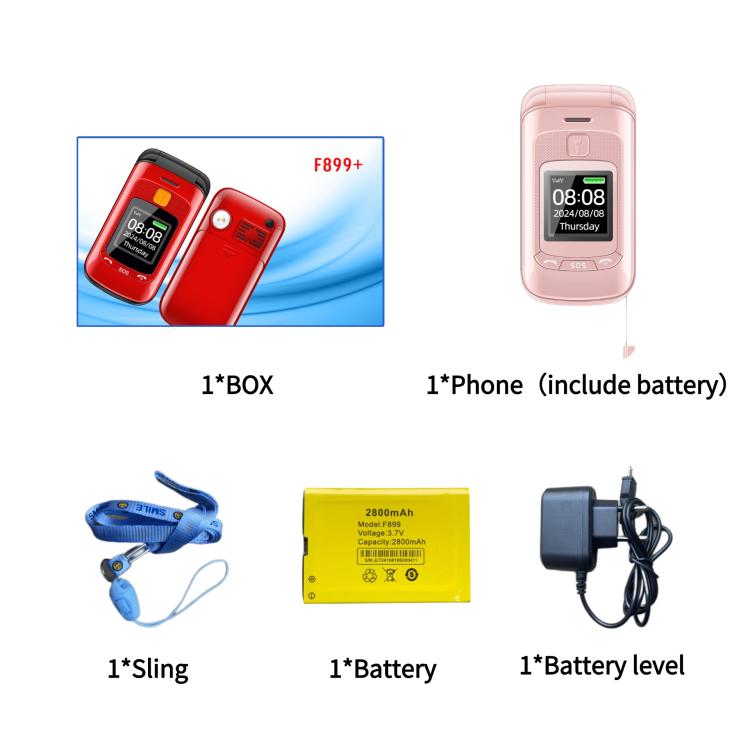 Mafam F899 Flip Phone, 2.4 inch, 32MB+32MB, Support FM, SOS, GSM, Family Number, Big Keys, Dual SIM, EU Plug, EU Plug