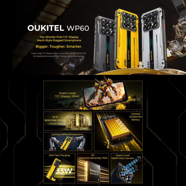 Oukitel WP60 Rugged Phone, 12GB+512GB, Night Vision