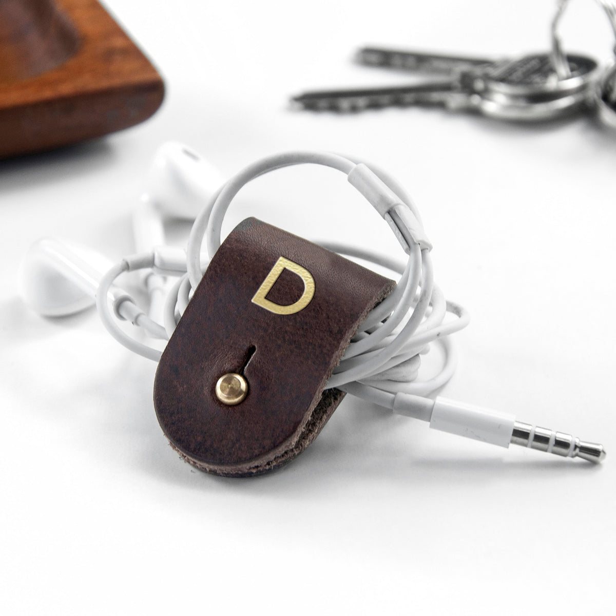 Personalised Leather Earphone Holder