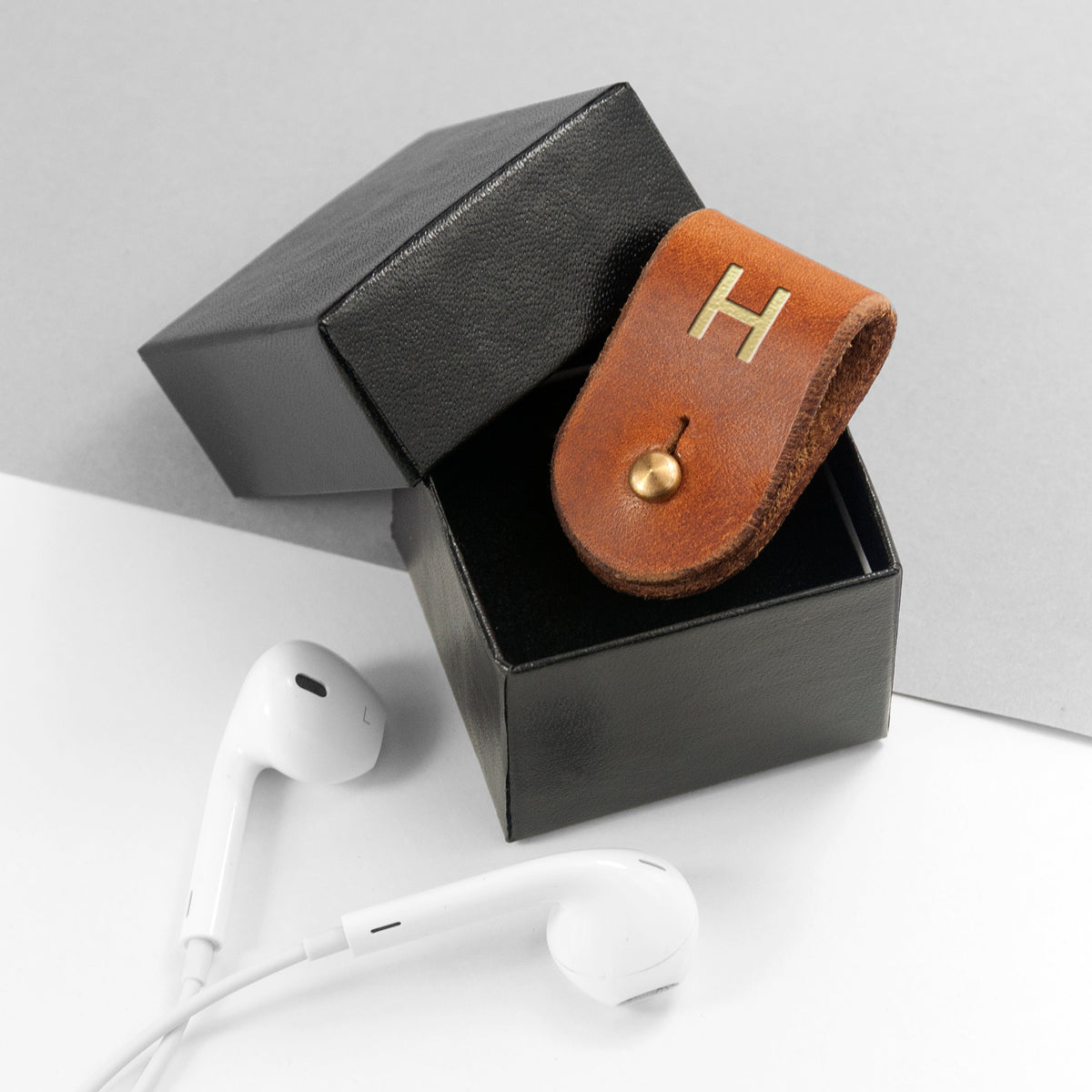 Personalised Leather Earphone Holder