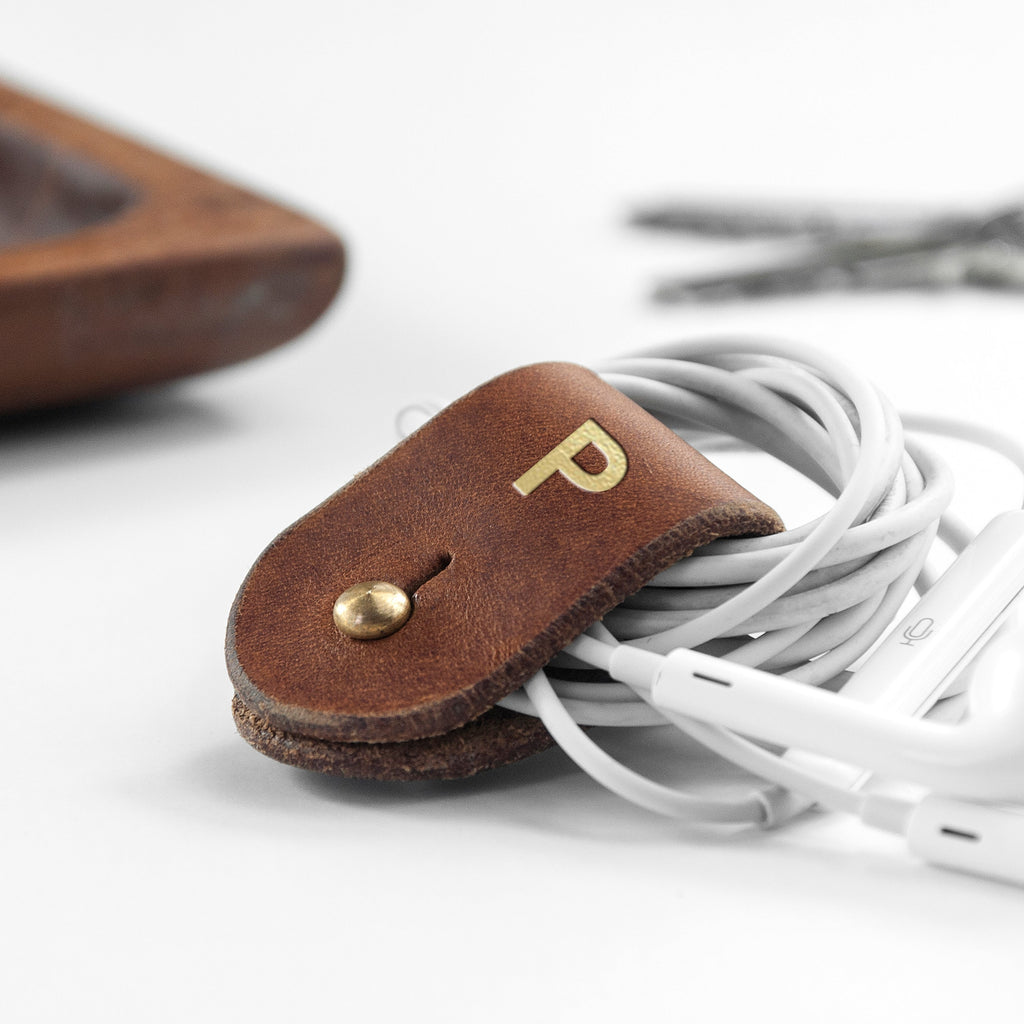 Personalised Leather Earphone Holder