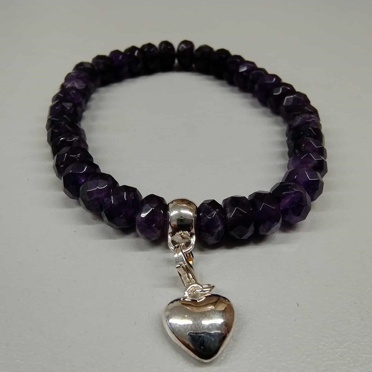 Amethyst Beaded Bracelet with Sterling Silver Heart