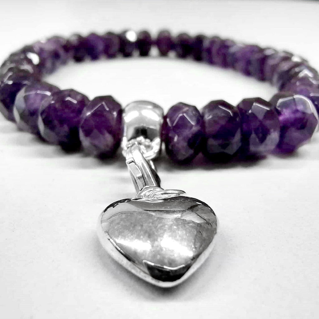Amethyst Beaded Bracelet with Sterling Silver Heart