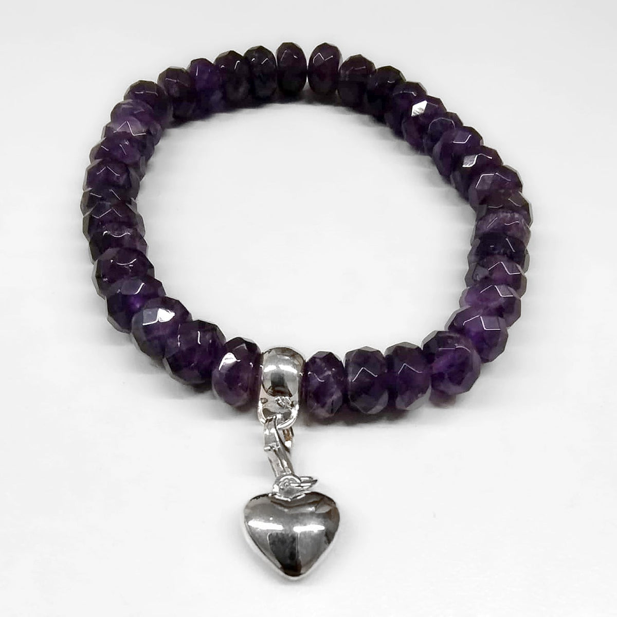 Amethyst Beaded Bracelet with Sterling Silver Heart