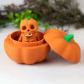 3D Printed Pumpkin Container with Skeleton Figurine