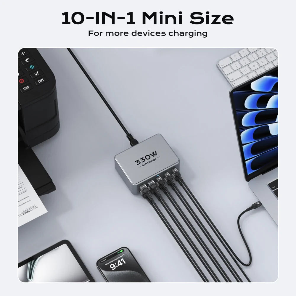 330W USB C GaN Charger 100W PD3.0 PPS QC3.0 Multiport