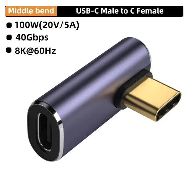 USB4.0 40Gbps OTG Type C 90 Degree Adapter 100W