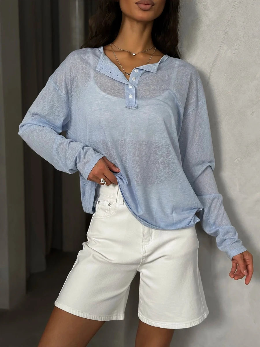 Women's Long Sleeve Loose Knitted Soft T - Shirt Top