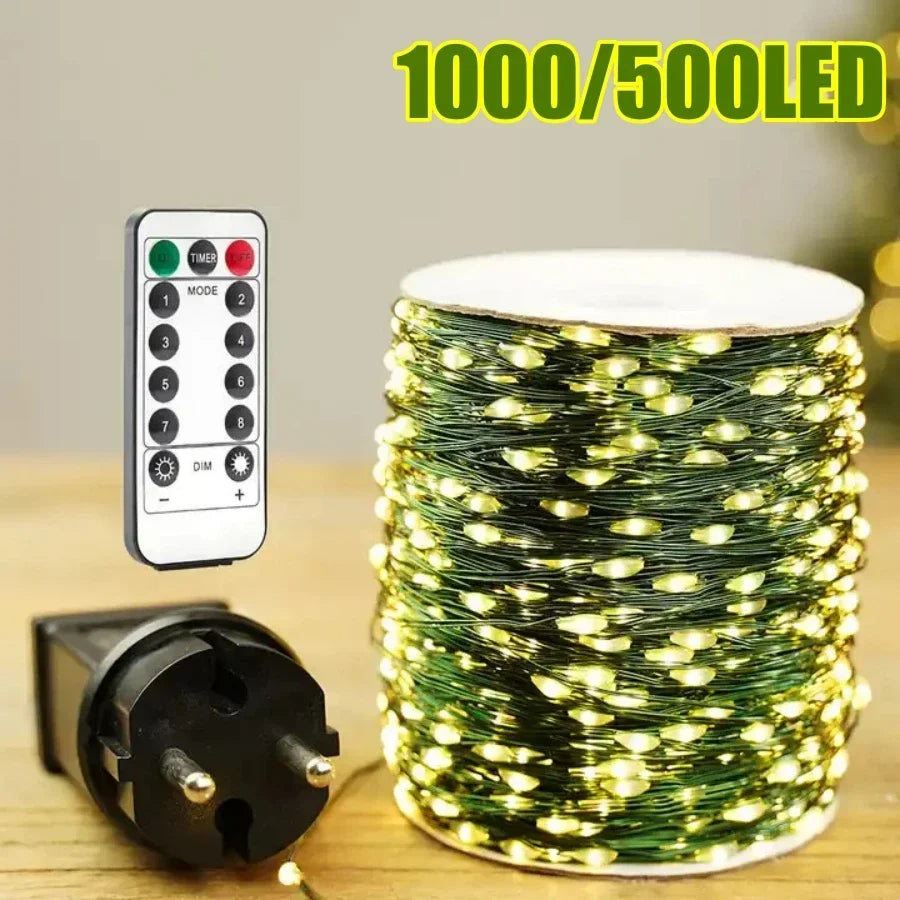 1000 LED Green Wire Led String Fairy Lights US/EU Plug