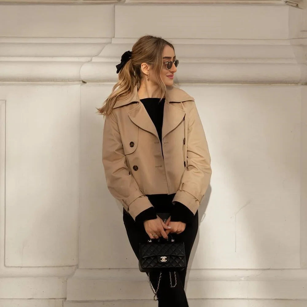 Women's Vintage Cropped Double Breasted Trench