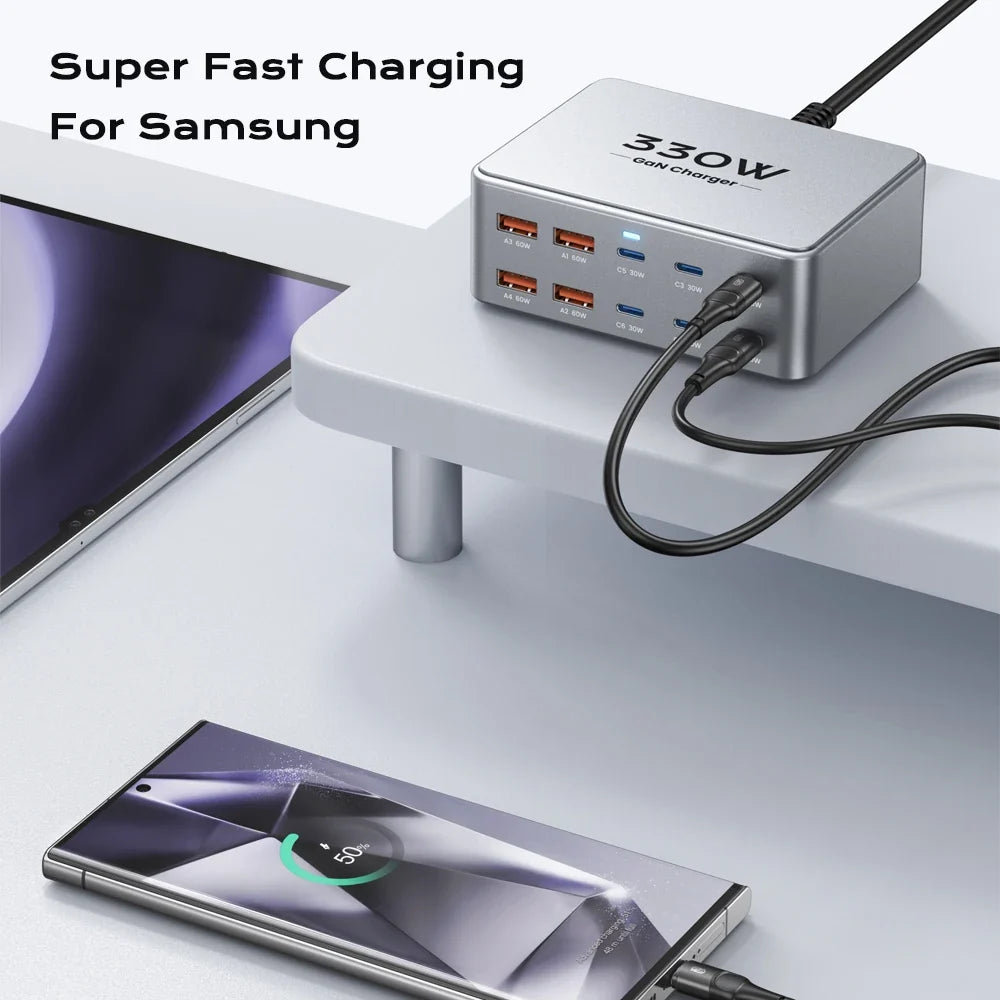 330W USB C GaN Charger 100W PD3.0 PPS QC3.0 Multiport