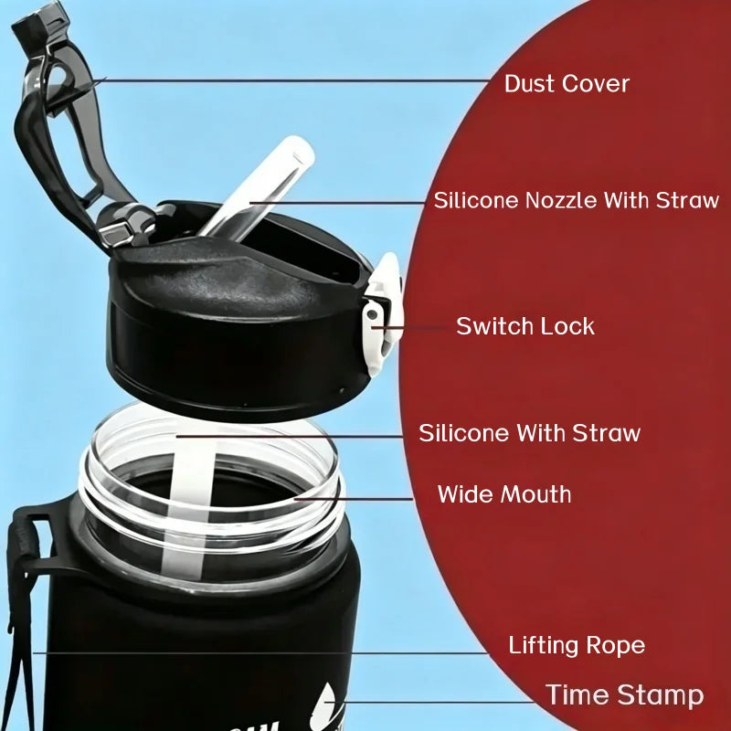 Sports Water Bottle with Time - Tracking Straw Leak