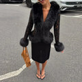Sexy Lace Patchwork Women's Fur Coat V