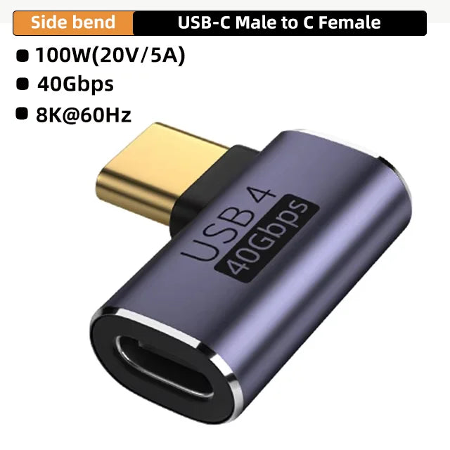 USB4.0 40Gbps OTG Type C 90 Degree Adapter 100W