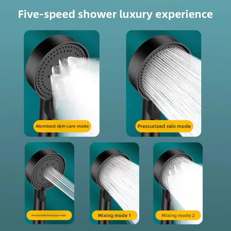 Black 5 Modes Shower Head Adjustable High