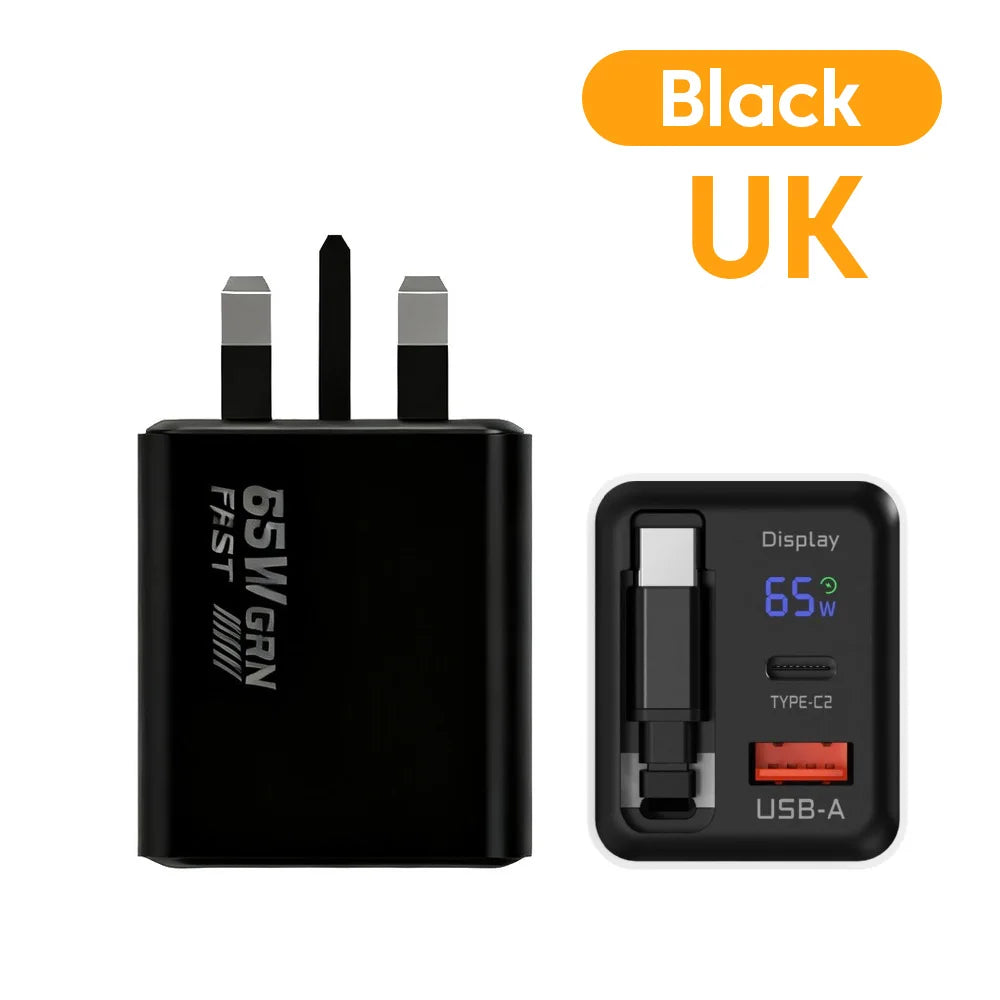 65W Digital Display Fast Charger With Retractable