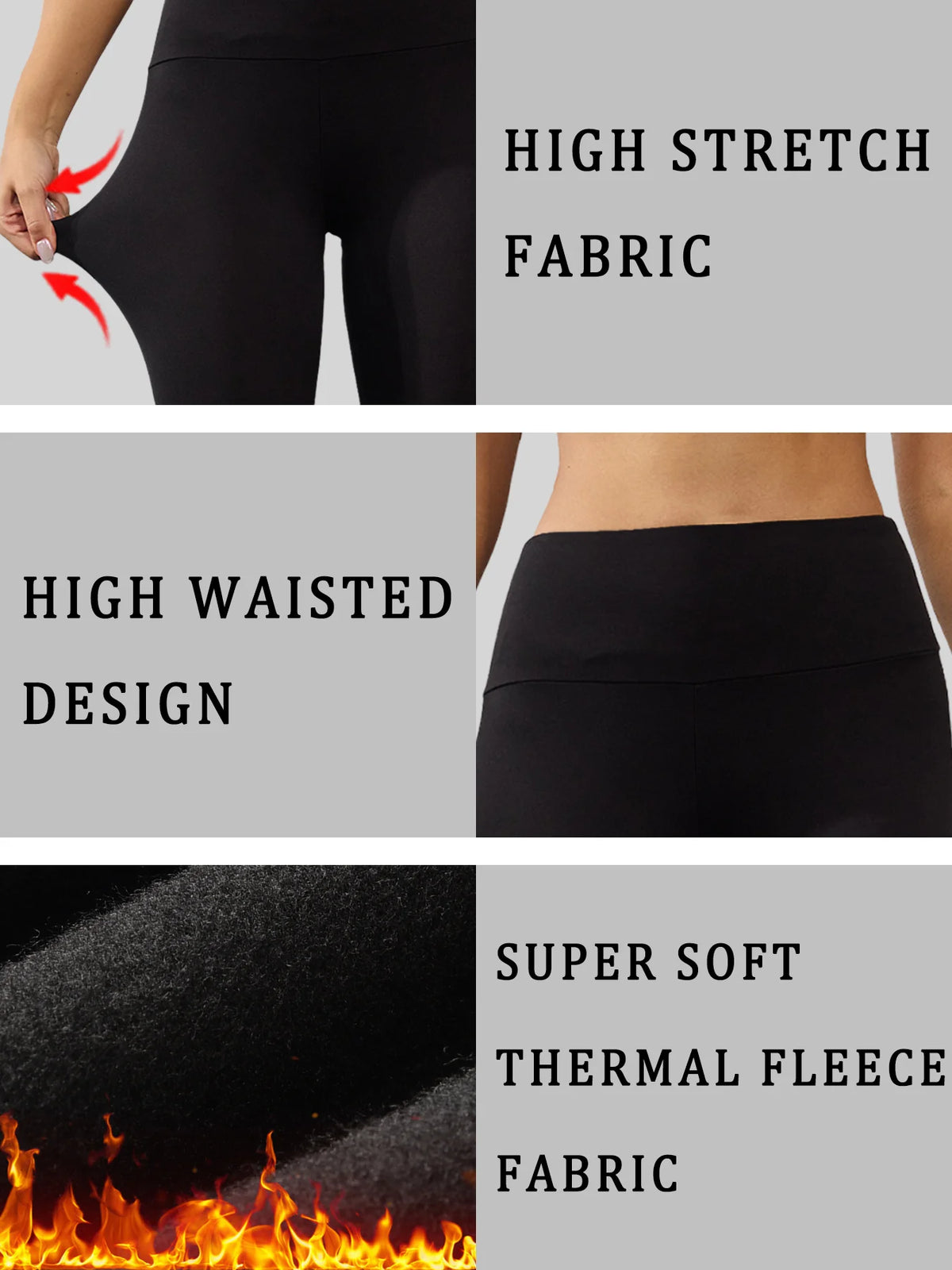 Womens Thermal Fleece Lined High Waisted Leggings.