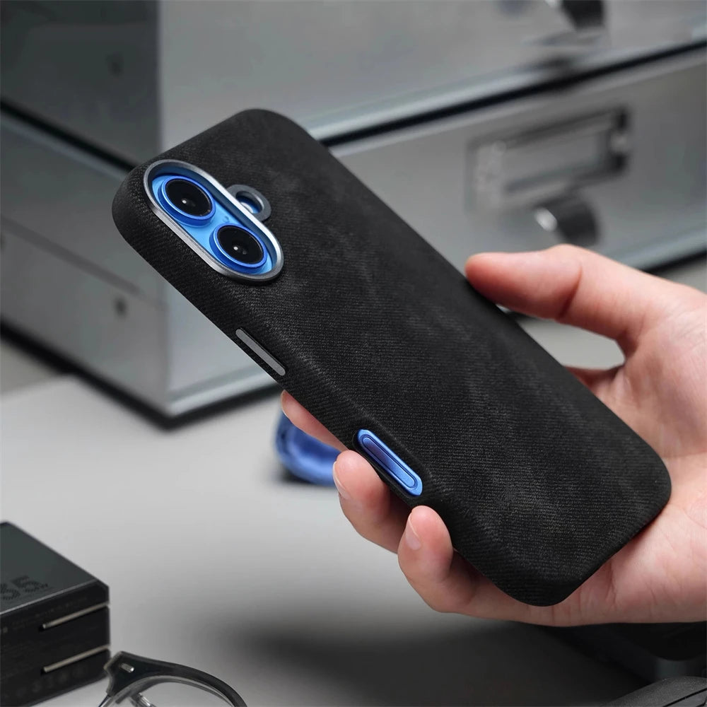 Luxury Metal Lens Magnetic Fiber Leather Case