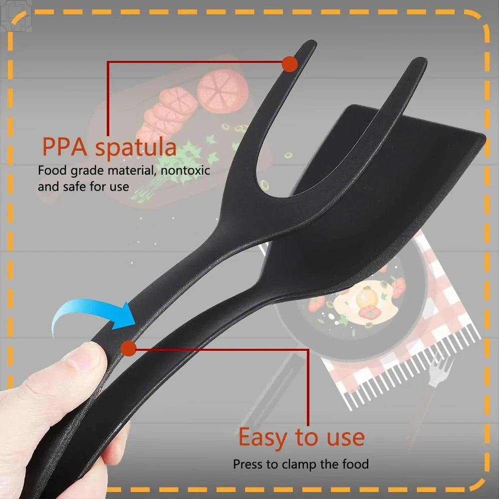 2 In 1 Flip Spatula Tongs Nylon Non Stick Kitchen
